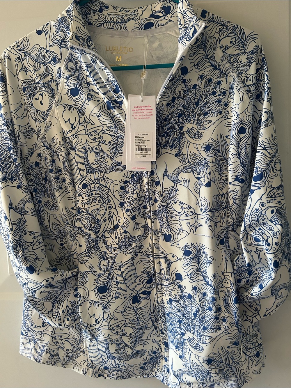 NEW LILLY PULITZER upf 50 Luxletic Barbados Jacket Starlight Navy Zoology M $158